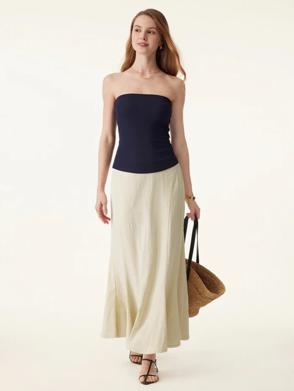 NWT OGL Cotton Linen Wrinkle-resistant Pull-on Midi Skirt